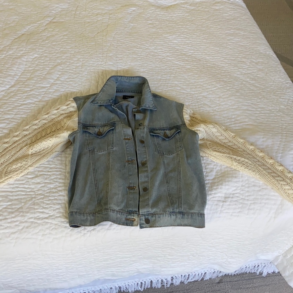 Vici dolls Jean jacket with knit sleeves! NWOT